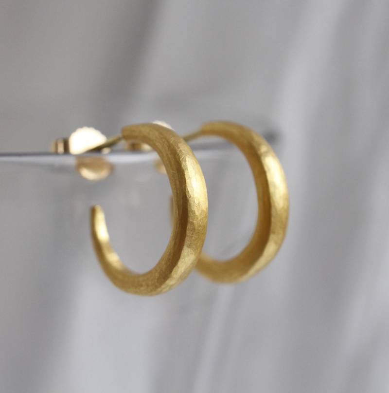 Creolen Aus Massiv 900 Gold, Kleine Kreolen Ohrringe 22K Gold Geschmiedet, Seemannsohrringe Goldcreolen Handgearbeitet von GoldschmiedePrignitz