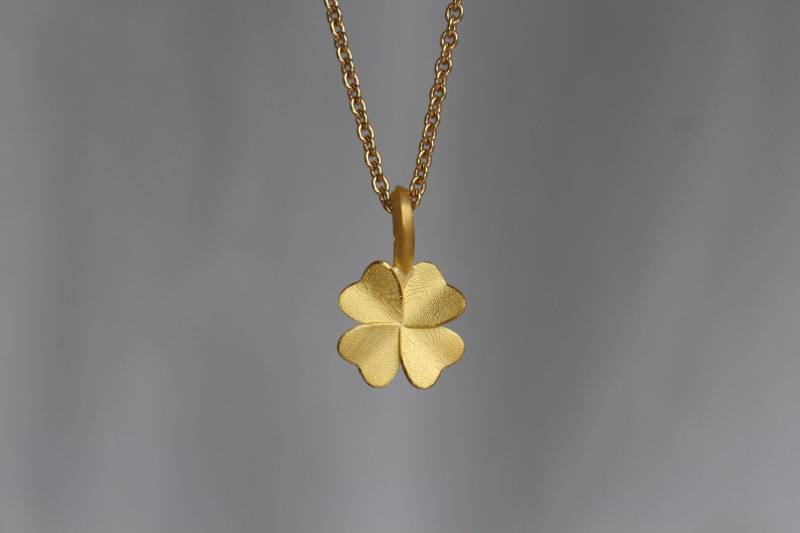 Glücksbringer Kleeblatt Anhänger Aus 900 Gold, Goldanhänger Vierblättriges Goldschmiedearbeit Charmanhänger Für Kette Armband von GoldschmiedePrignitz