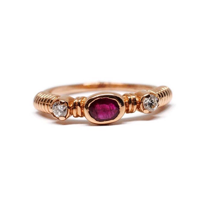 Ovale Rubin Und Diamant-Ring/14K Rose Gold Rustikale Verlobungsring Gewunden Band Sofort Lieferbar von GoldsmithSilversmith
