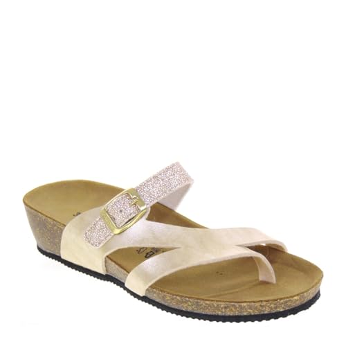 RAFTING GOLDSTAR GOLD STAR 1206BK Flip-Flops Bio Damen Kunstleder Platin Absatz 4 cm Gummisohle, Platin, 36 EU von Goldstar