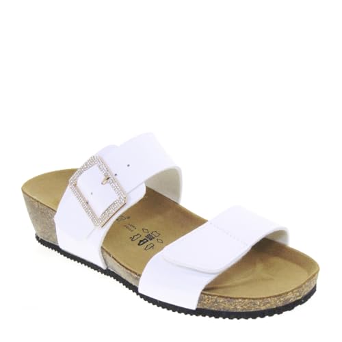 RAFTING GOLDSTAR GOLD STAR 1228QS Sandalen Bio Damen Kunstleder Weiß Keilabsatz 4 cm Gummisohle, Weiß, 36 EU von Goldstar
