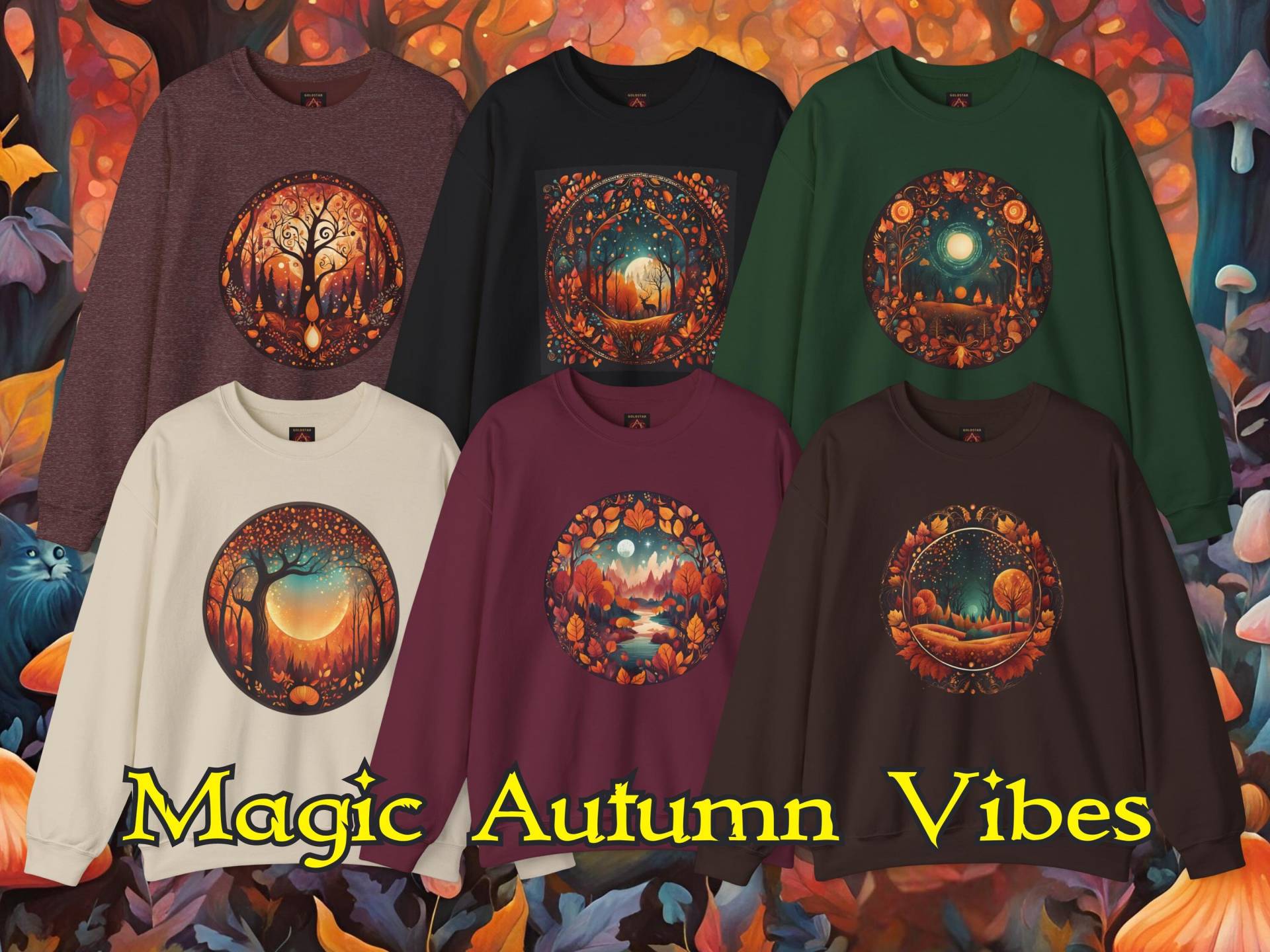 Magic Autumn Forest Sweatshirt, Cottagecore Folklore Vibes, Golden Fall Sweater, Unisex Crewneck Jumper, Cozy Outerwear Shirt Comfort Colors von GoldstarTriangle