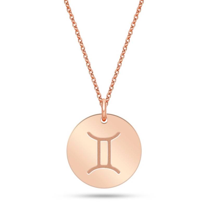 14K 18K Solid Gold Zodiac Zwillinge Custom Gravierte Halskette, 2 Seitige Gemini Zeichen Und Personalisierte Anhänger Halskette Großes Geschenk von GoldstoreJewelry