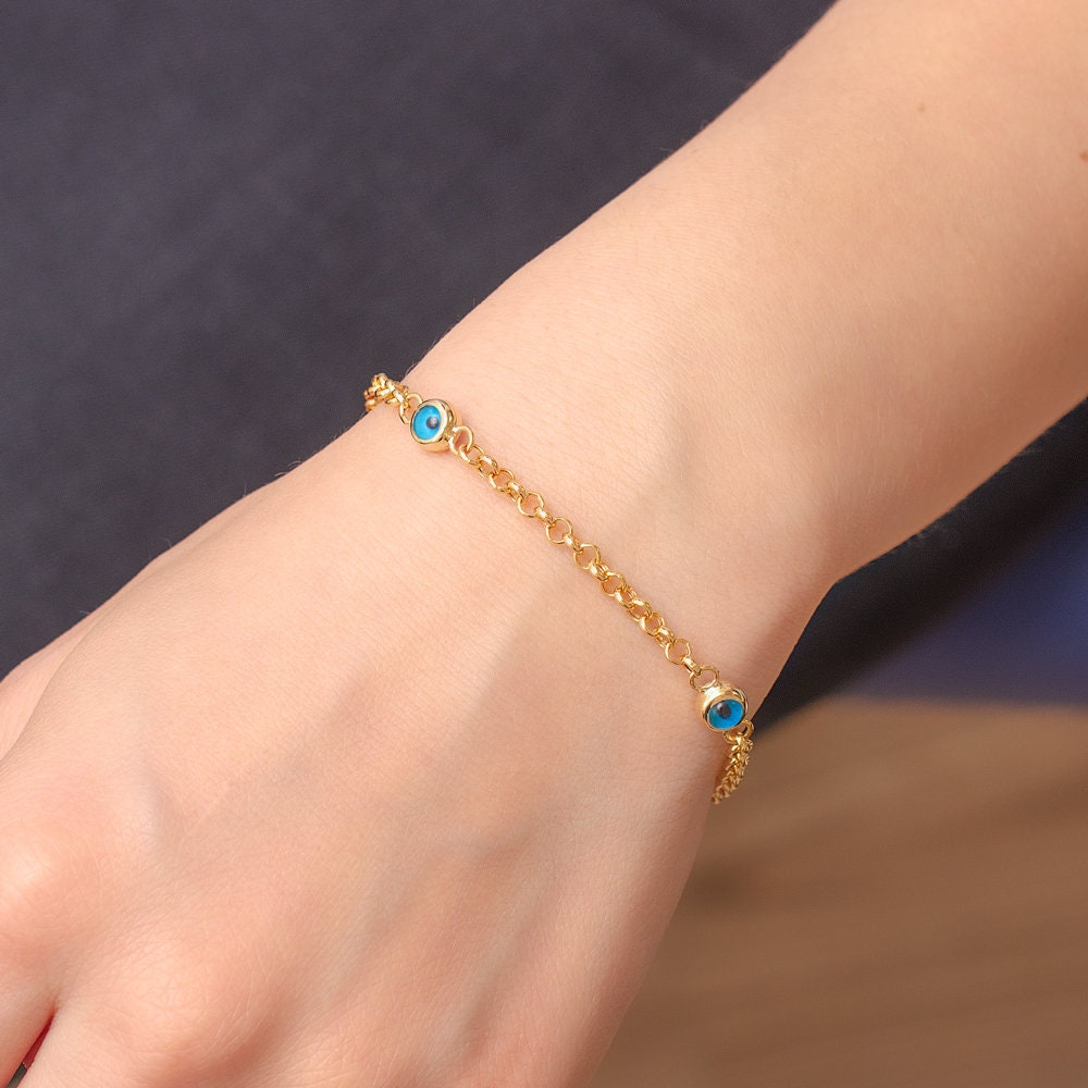 14K Gold 6 Mm Evil Eye Armband, 1 2 3 4 5 Augen Rolo Gliederkette Nazar Armband Ist Großes Geschenk Für Ihr Muttertagsgeschenk. Weihnachten von GoldstoreJewelry