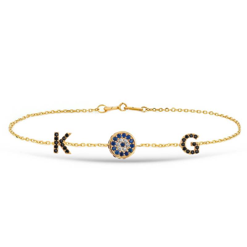 14K Gold Eye Personalisiertes 1 Oder 2 Buchstaben Armband, Blaues Auge Benutzerdefinierte Goldkettenarmband, Zierliche Initiale & Evil Goldarmband von GoldstoreJewelry