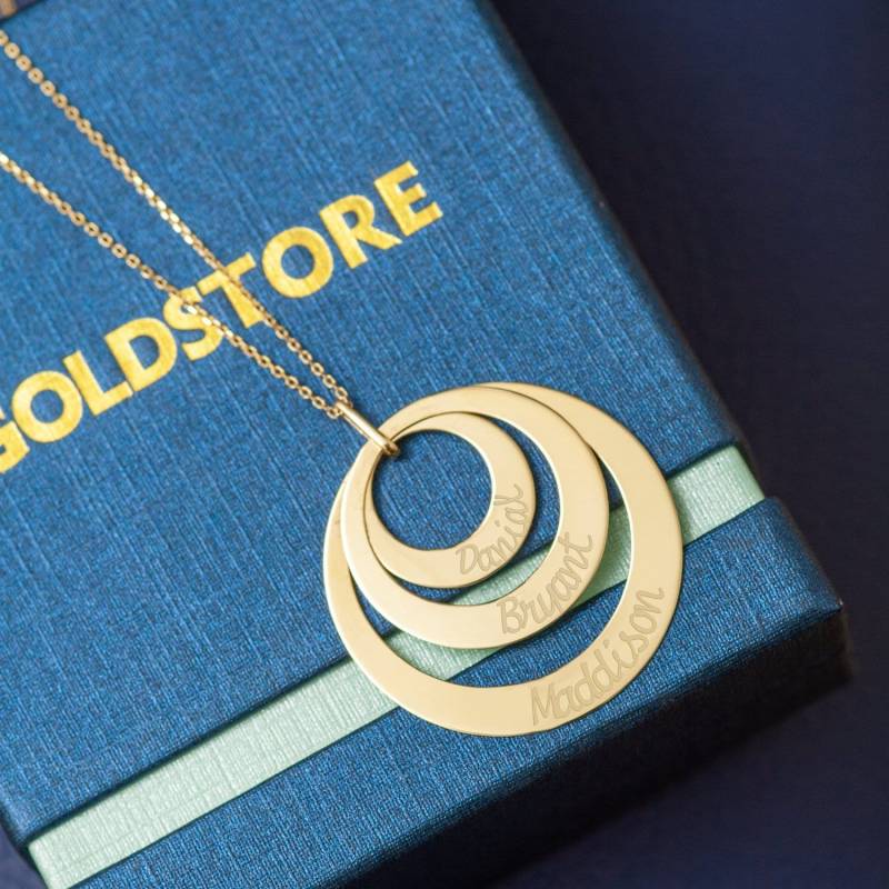 2 3 4 Ringe Gravierte Name Massivgold Halskette, Personalisierte Kinder Kreis Goldkette, Benutzerdefinierte Familienkette Großes Geschenk Mom von GoldstoreJewelry