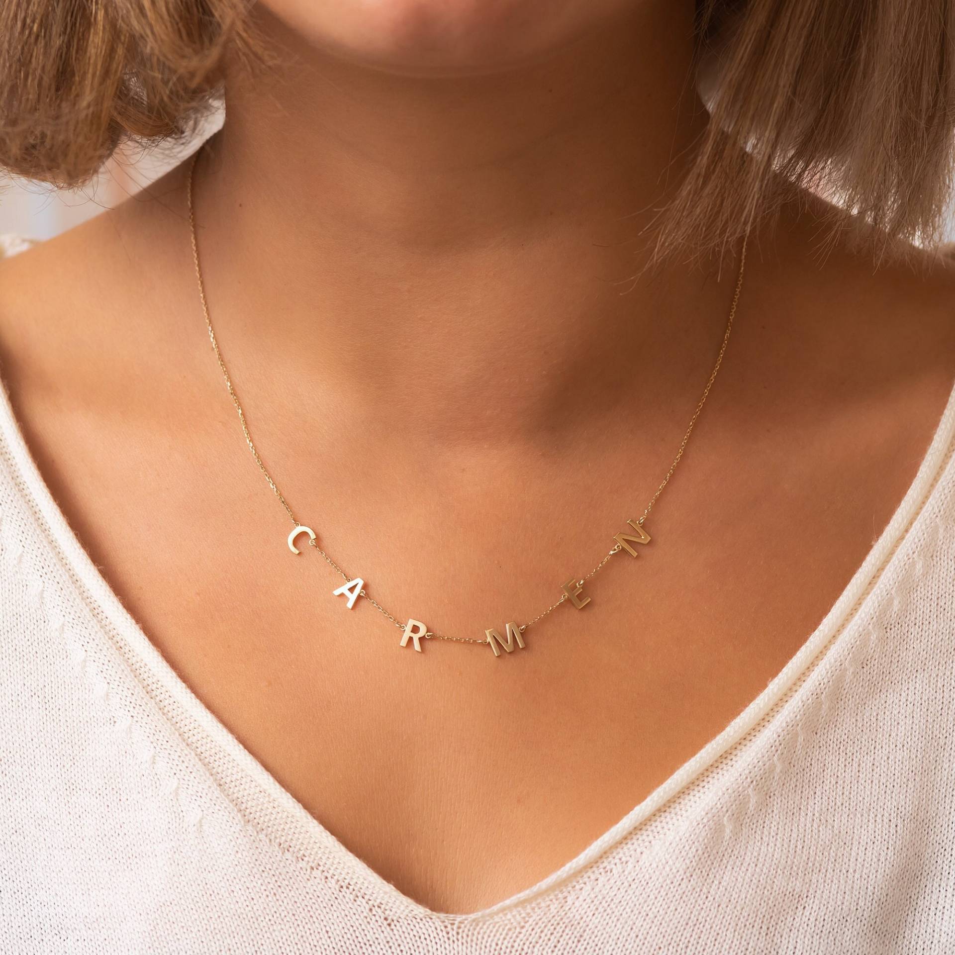 Benutzerdefinierte Anfangswort Massivgold Halskette, 14K Echtgold Anfangsbuchstabe Personalisierte Mehrere Buchstaben Charme Halskette Geschenk Für von GoldstoreJewelry