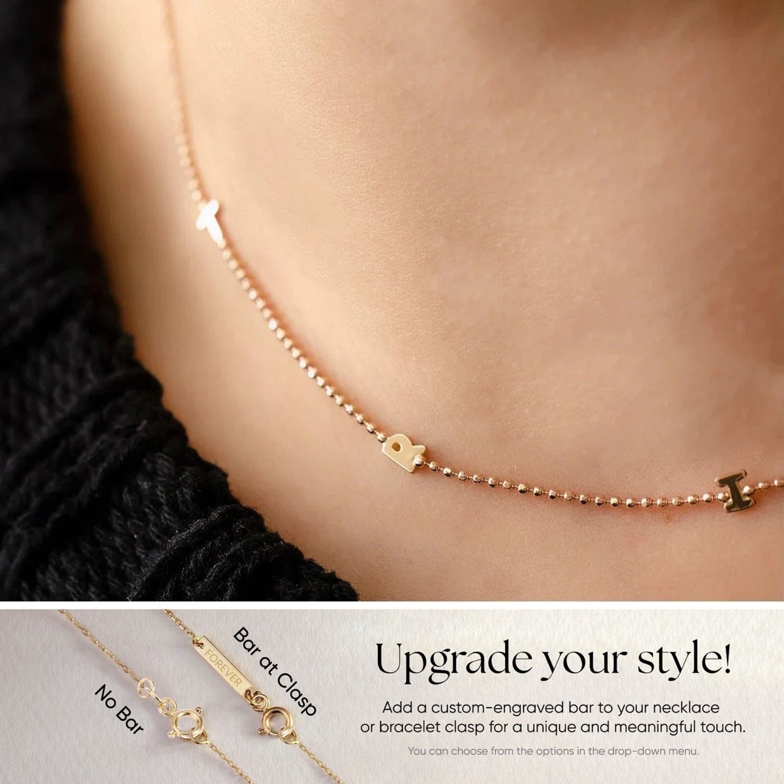 Seitlich Erste 14K Goldkette, Minimale Halskette, Personalisierte Mehrere 1 2 3 4 Buchstaben Diamant Geschnittene Perlenkette Halskette von GoldstoreJewelry