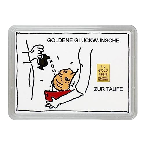 Goldbarren 1g – Geschenk Motivbox “Goldene Glückwünsche zur Taufe” - Tolle Geschenkidee - Feingold 999,9 von Goldstücke24