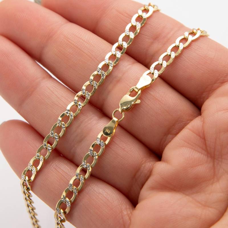 4, 2 Mm Lite Two-Tone Pave Figaro Halskette Echte 14K Gelb-Weiß-Gold von GoldumNYC