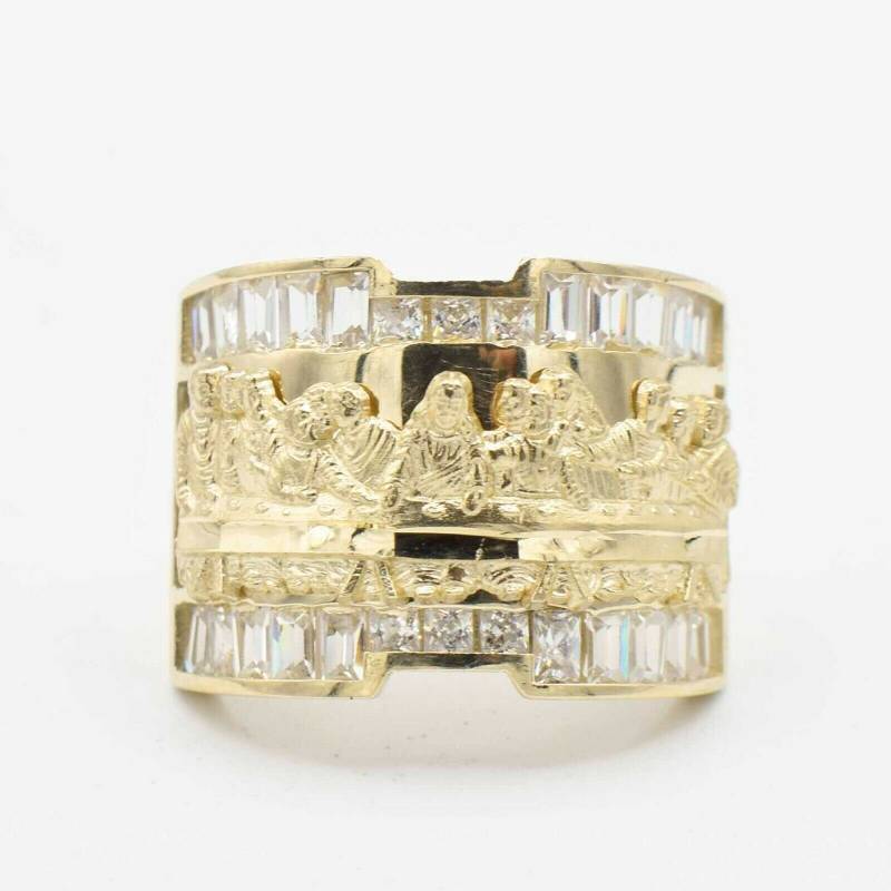 strukturierte Cz Letzte Abendmahl Ring Echt Solid 10K Gelbgold Alle Größen von GoldumNYC