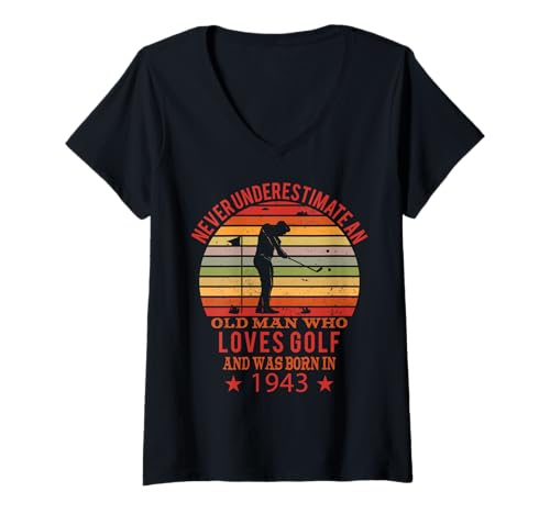 Damen Golfspieler Golfer Jahrgang 1943 Geburtstag Golfspiele Golf T-Shirt mit V-Ausschnitt von Golf Ausrüstung Sport Zubehör Geschenke Shirts