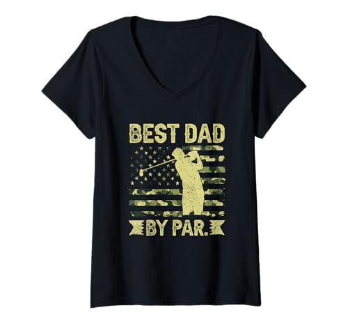 Damen Best Dad by Par Golf Silhouette Flagge T-Shirt mit V-Ausschnitt Damen Best Dad by Par Golf Silhouette Flagge T-Shirt mit V-Ausschnitt von Golf Dad Patriotic Sports Style