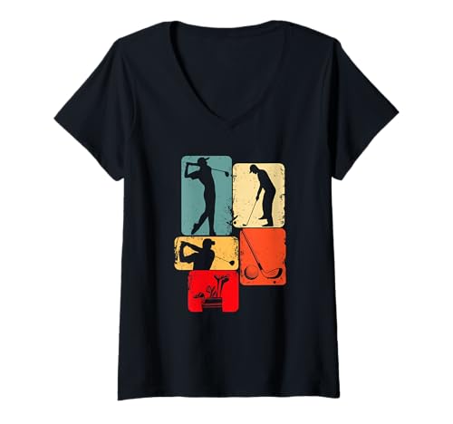 Damen Golf Motive farbig Retro T-Shirt mit V-Ausschnitt Damen Golf Motive farbig Retro T-Shirt mit V-Ausschnitt von Golf Golfspieler Motive Retro farbig