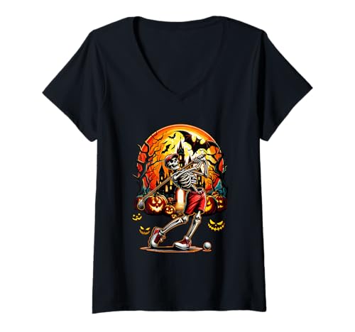 Damen Golf Player Sports Lover Costume Halloween Skeleton T-Shirt mit V-Ausschnitt Damen Golf Player Sports Lover Costume Halloween Skeleton T-Shirt mit V-Ausschnitt von Golf Halloween Costume