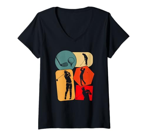 Damen Golf Motive farbig Retro T-Shirt mit V-Ausschnitt Damen Golf Motive farbig Retro T-Shirt mit V-Ausschnitt von Golf Motive Retro farbig