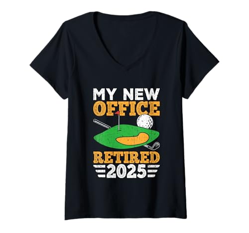 Damen My New Office Retired 2025 Golf-Humor T-Shirt mit V-Ausschnitt Damen My New Office Retired 2025 Golf-Humor T-Shirt mit V-Ausschnitt von Golf Retirement Humor Leisure Golfing Life Fun
