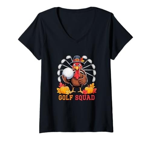Damen Golf Squad Thanksgiving Turkey Matching Player Team T-Shirt mit V-Ausschnitt Damen Golf Squad Thanksgiving Turkey Matching Player Team T-Shirt mit V-Ausschnitt von Golf Thanksgiving Costume