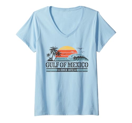 Damen Gulf of Mexico Shirt Retro Vintage Beach Golf von Mexico T-Shirt mit V-Ausschnitt Damen Gulf of Mexico Shirt Retro Vintage Beach Golf von Mexico T-Shirt mit V-Ausschnitt von Golf von Mexico T Shirt Gulf of Mexico Shirt