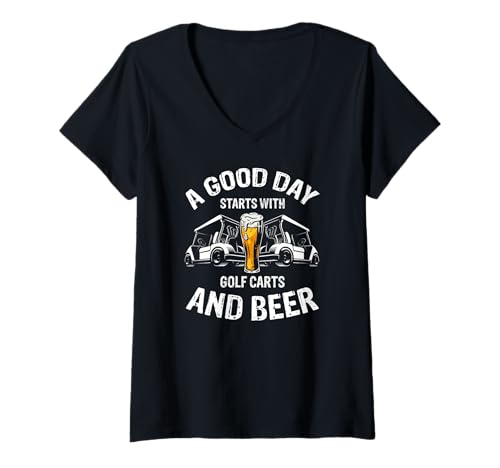 Damen EIN Guter Tag Beginnt Mit Carts Und Getränken T-Shirt mit V-Ausschnitt Damen EIN Guter Tag Beginnt Mit Carts Und Getränken T-Shirt mit V-Ausschnitt von Golfer Die Spaß Und Erholung Verbinden