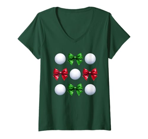 Damen Girl Golfer Christmas Red & Green Bows Damen Golfteam T-Shirt mit V-Ausschnitt Damen Girl Golfer Christmas Red & Green Bows Damen Golfteam T-Shirt mit V-Ausschnitt von Golfer T-Shirt Co.