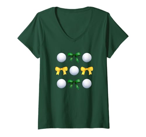 Damen Girl Golfer Green & Yellow Bows Damen Golfteam Mom T-Shirt mit V-Ausschnitt Damen Girl Golfer Green & Yellow Bows Damen Golfteam Mom T-Shirt mit V-Ausschnitt von Golfer T-Shirt Co.