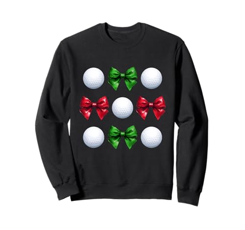 Girl Golfer Christmas Red & Green Bows Damen Golfteam Sweatshirt von Golfer T-Shirt Co.