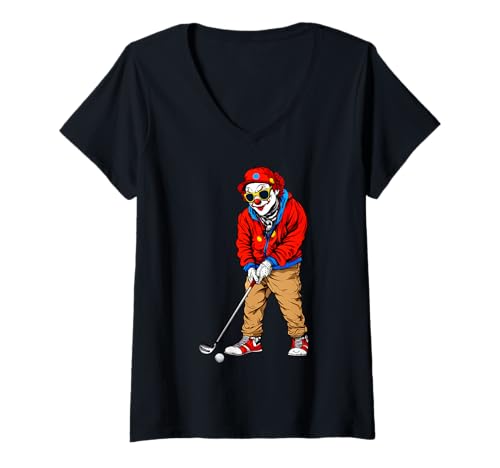 Damen Clown Golf T-Shirt mit V-Ausschnitt Damen Clown Golf T-Shirt mit V-Ausschnitt von Golfing Animals