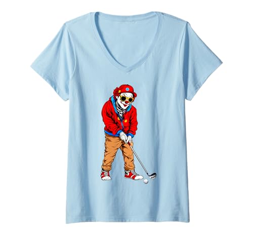 Damen Clowns Golf/Golfer Clown T-Shirt mit V-Ausschnitt Damen Clowns Golf/Golfer Clown T-Shirt mit V-Ausschnitt von Golfing Animals
