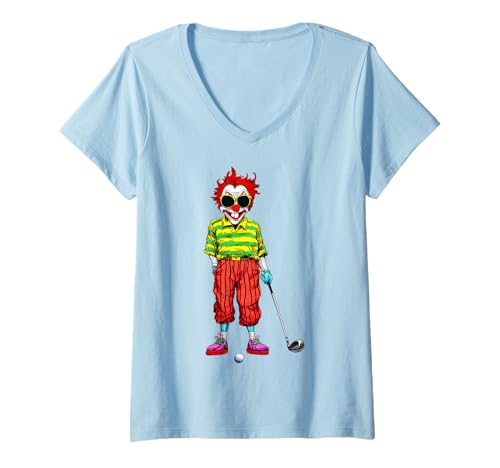 Damen Golf Clown T-Shirt mit V-Ausschnitt Damen Golf Clown T-Shirt mit V-Ausschnitt von Golfing Animals