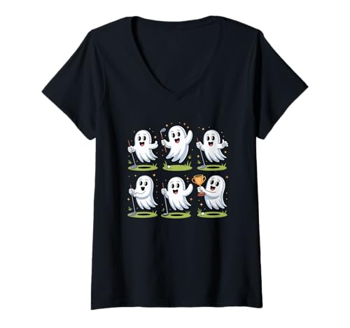 Damen Halloween Geist Golf Spieler Golfspielend Golfer T-Shirt mit V-Ausschnitt Damen Halloween Geist Golf Spieler Golfspielend Golfer T-Shirt mit V-Ausschnitt von Golfing Golf Golfer Gifts