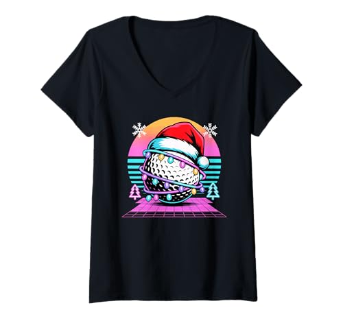 Damen Weihnachten Synthwave Golf Golfspielen Golfer T-Shirt mit V-Ausschnitt Damen Weihnachten Synthwave Golf Golfspielen Golfer T-Shirt mit V-Ausschnitt von Golfing Golf Golfer Gifts