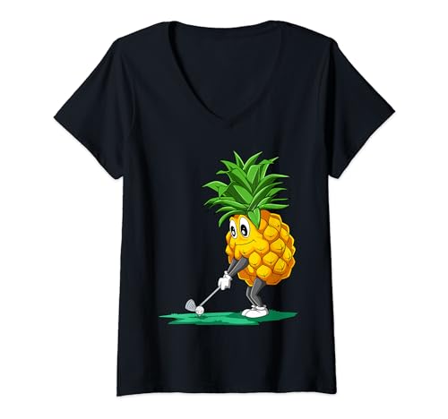 Damen Lustiges hawaiianisches Golfspiel Ananas Golf Hawaii-Golf T-Shirt mit V-Ausschnitt von Golfing Pineapple