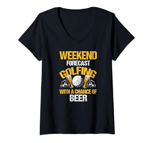Damen Wochenende Prognose Golfen mit Bierchance T-Shirt mit V-Ausschnitt Damen Wochenende Prognose Golfen mit Bierchance T-Shirt mit V-Ausschnitt von Golfspieler Lustig Bierwagen Fans