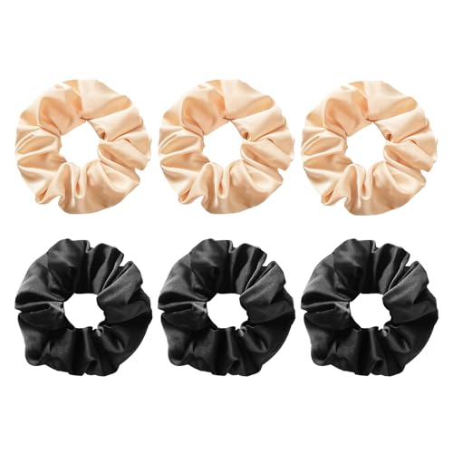 Haargummis für Damen, Premium-Satin, Haargummis für alle Haartypen und Texturen, Pferdeschwanz-Halter, Schwarz und Champagner, 6 Stück von Golilyfine
