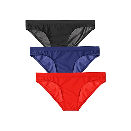 Golirsteca Herren Ice Silk No Bulge Pouch Bikini Slip Unterwäsche Slim Fit Transparent Triangel Slip, Schwarz/Grau Blau/Rot, X-Large von Golirsteca