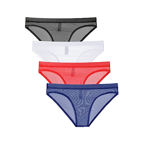 Golirsteca Herren Mesh No Pouch Slim Fit Bikini Slip Unterwäsche Atmungsaktive Triangel Slip Unterwäsche, Schwarz/Weiß/Rot/Königsblau, Medium von Golirsteca