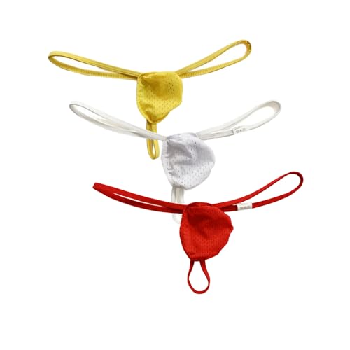 Golirsteca Herren Nylon Atmungsaktiv Mesh Micro Tangas Unterwäsche Bulge Pouch T-Rücken G String Tanga Slip, Gelb/Weiß/Rot, Small von Golirsteca