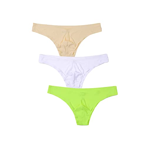 Herren Eisseide Einfarbig Slip Traceless Atmungsaktiv Bikini Tangas Unterwäsche Low Rise Höschen, Hautfarbe/Weiß/Grün, Large von Golirsteca