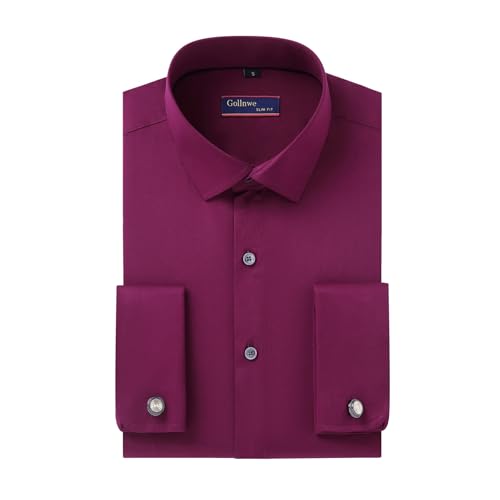 Gollnwe Hemd Herren Regular Fit Stretch Langarm Männer Hemden Französische Manschettenhemden Bügelleichtes Businesshemden Anzug Hemd Rot 3XL von Gollnwe