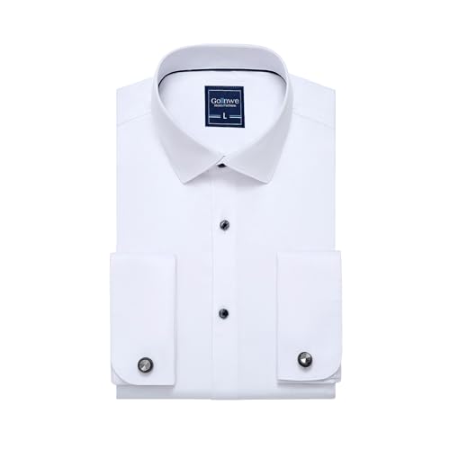 Gollnwe Hemd Herren Regular Fit Stretch Langarm Männer Hemden Französische Manschettenhemden Bügelleichtes Businesshemden Anzug Hemd Weiß XS von Gollnwe