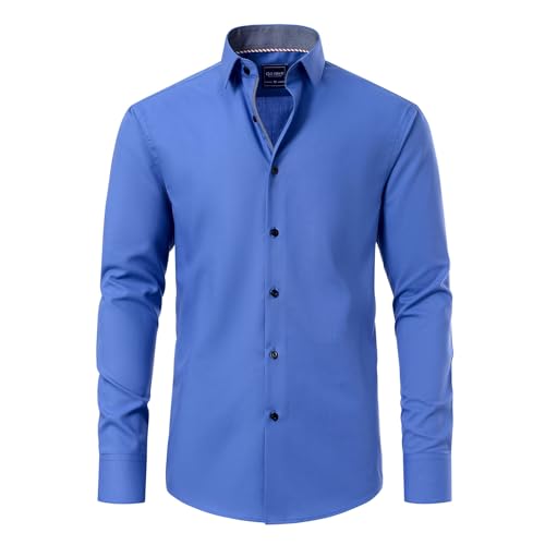 Gollnwe Hemd Herren Langarm Regular Fit Casual Herrenhemdn Kontrast Kragen und umwandelbare Manschetten Kleid Hemd Blau XXL von Gollnwe