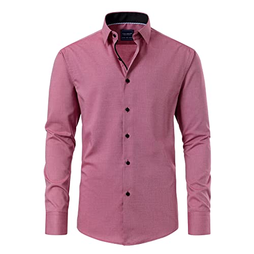 Gollnwe Herren Langarm Regular Fit Casual Hemden Kontrast Kragen und umwandelbare Manschetten Kleid Hemd Rot 3XL von Gollnwe