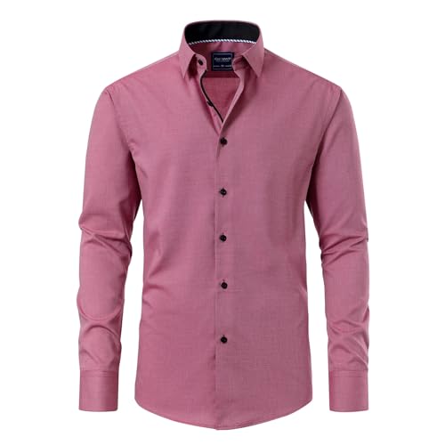 Gollnwe Hemd Herren Langarm Regular Fit Casual Herrenhemdn Kontrast Kragen und umwandelbare Manschetten Kleid Hemd Rot XL von Gollnwe