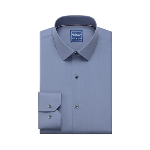 Gollnwe Hemd Herren Regular Fit Stretch Langarm Männer Hemden Businesshemden Anzug Bügelfreies Hemd mit umwandelbarer Manschette Grau XL von Gollnwe