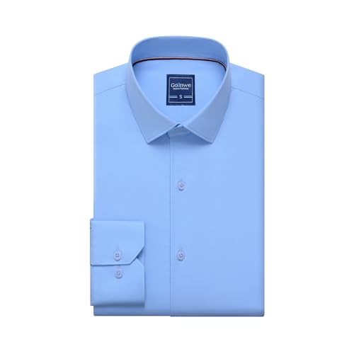 Gollnwe Hemd Herren Regular Fit Stretch Langarm Männer Hemden Businesshemden Anzug Bügelfreies Hemd mit umwandelbarer Manschette Hellblau S von Gollnwe