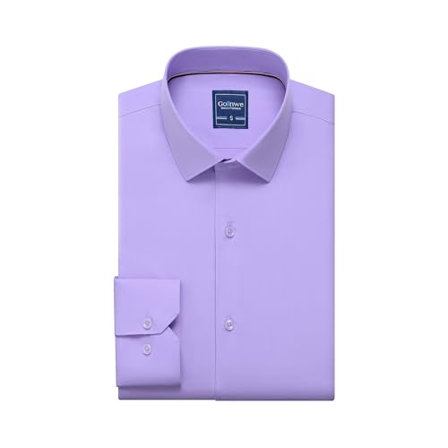 Gollnwe Hemd Herren Regular Fit Stretch Langarm Männer Hemden Businesshemden Anzug Bügelfreies Hemd mit umwandelbarer Manschette Hellviolett S von Gollnwe