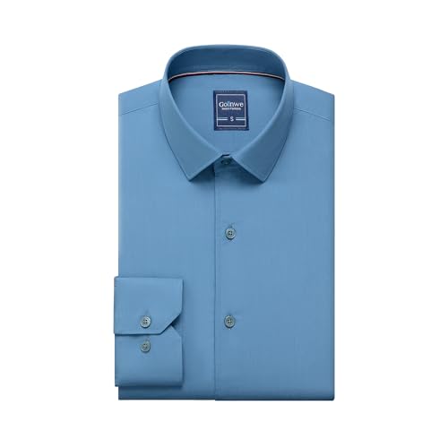 Gollnwe Hemd Herren Regular Fit Stretch Langarm Männer Hemden Businesshemden Anzug Bügelfreies Hemd mit umwandelbarer Manschette Pfau blau XS von Gollnwe