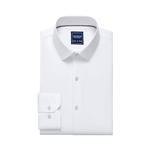 Gollnwe Hemd Herren Regular Fit Stretch Langarm Männer Hemden Businesshemden Anzug Bügelfreies Hemd mit umwandelbarer Manschette Weiß L von Gollnwe