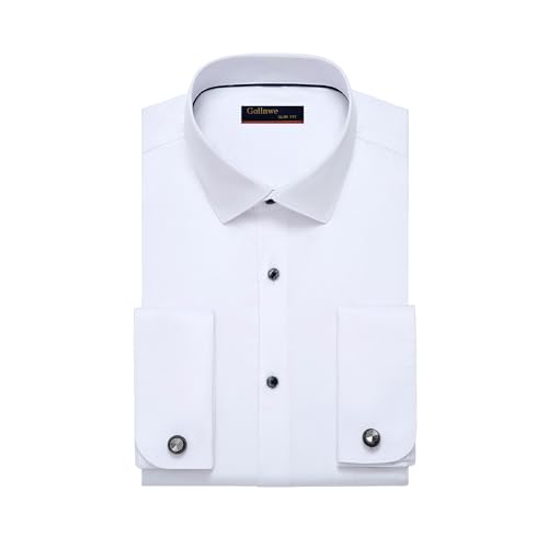 Gollnwe Hemd Herren Regular Fit Stretch Langarm Männer Hemden Französische Manschettenhemden Bügelleichtes Businesshemden Anzug Hemd Weiß XXL von Gollnwe
